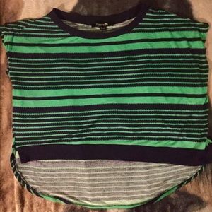 Green and black stripped high-low crop top